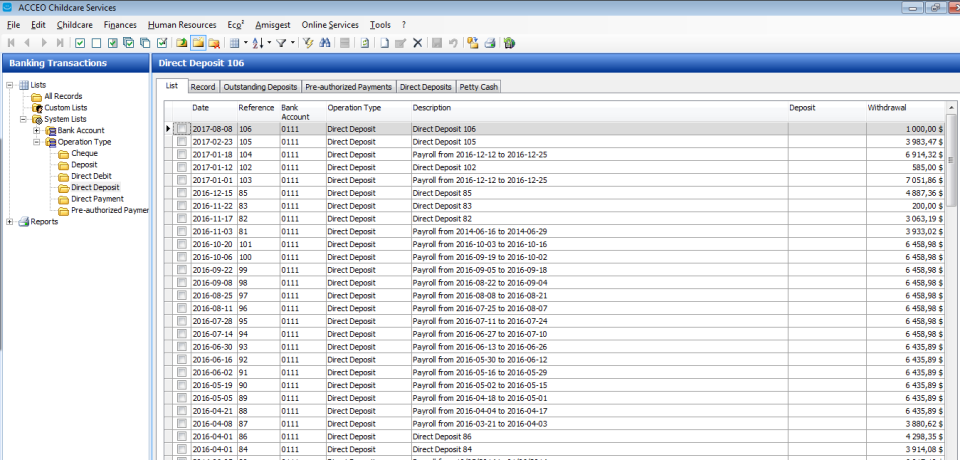 screenshot of ACCEO Childcare Services